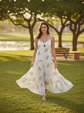 Zury Shell Trim Boho Maxi OS Beach Wedding Cottagecore